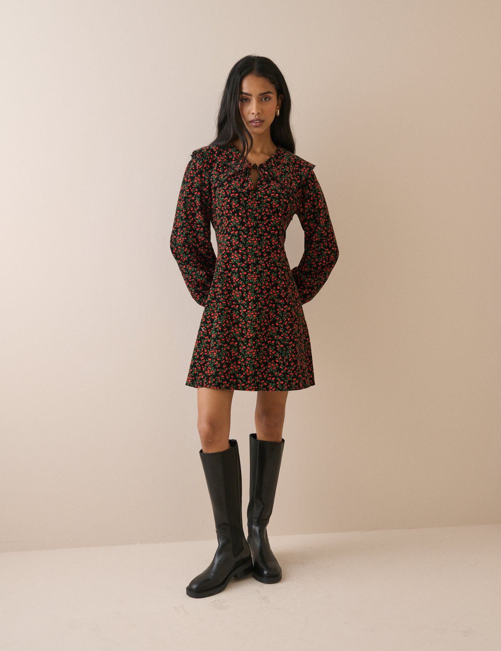 Black Floral Embroidered Cord Nila Pinafore Mini Dress